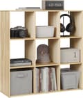 Miniatyrbillede 1 af 9: Rootz skandinavisk bogreol - Kubehylde - Åben displayhylde - E1 træmateriale - 94cm x 93cm x 29,5cm - Hvid/Lys eg - 9 rum