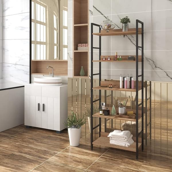 Rootz seisova hylly - Kirjahylly - Järjestäjä - Moderni muotoilu - 60 cm x 27,5 cm x 160 cm - Mk MDF-levyä ja terästä - Helppo koota