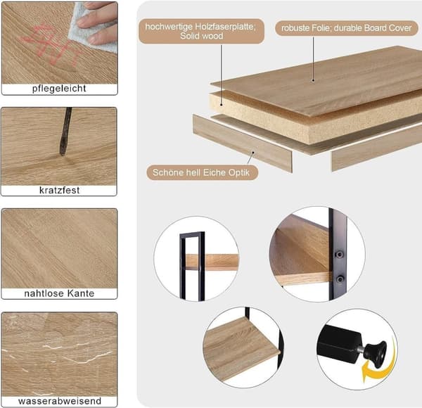 Rootz seisova hylly - Kirjahylly - Järjestäjä - Moderni muotoilu - 60 cm x 27,5 cm x 160 cm - Mk MDF-levyä ja terästä - Helppo koota