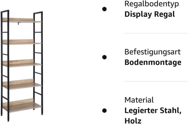 Rootz seisova hylly - Kirjahylly - Järjestäjä - Moderni muotoilu - 60 cm x 27,5 cm x 160 cm - Mk MDF-levyä ja terästä - Helppo koota