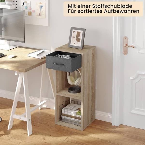 Rootz Lille reol med skuffe - Stående hylde - Vitrineskab - Pladsbesparende - 32,4 cm x 80 cm x 30 cm - E1 Wood - Kategoriseret opbevaring