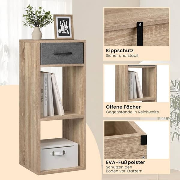 Rootz Lille reol med skuffe - Stående hylde - Vitrineskab - Pladsbesparende - 32,4 cm x 80 cm x 30 cm - E1 Wood - Kategoriseret opbevaring