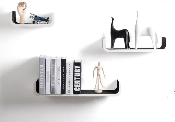Rootz væghyldesæt - Flydende hylder - Retrostil - MDF-træ af høj kvalitet - Stilfuldt design - 61 cm x 15,2 cm x 10,9 cm - Pakke med 3