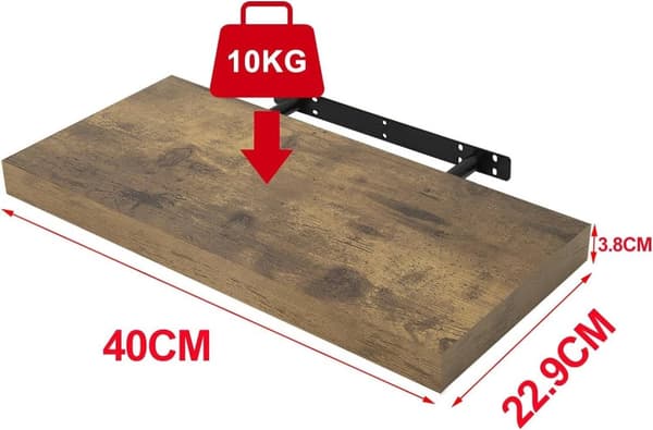 Rootz vägghyllsats - Flytande hyllor - Svart - MDF-trä - 40cm x 22,9cm x 3,8cm - Lätt att montera - Modern design