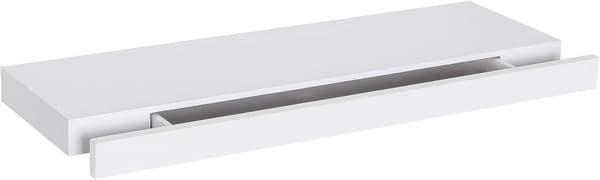 Rootz væghylde - Vægmonteret hylde - Flydende hylde - MDF flydende hylde med skuffe - Hvid - 40 cm x 25 cm x 5 cm - Yderligere opbevaring