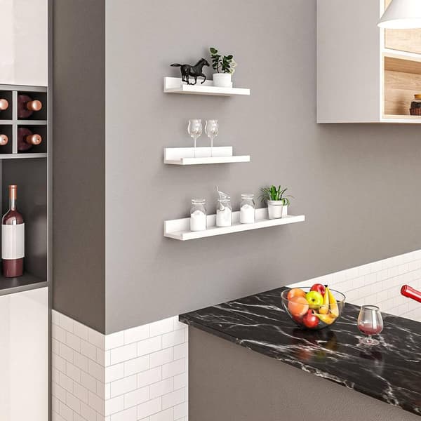 Rootz White Seinähyllysetti - Kelluvat hyllyt - Modernit MDF-paneelit - Turvaetuseinä - Tilaa säästävä - Helppo koota - 80cm x 10cm x 5/2cm