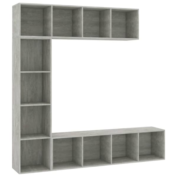 Bokhylla/TV-bänk 3 delar set betonggrå 180x30x180 cm