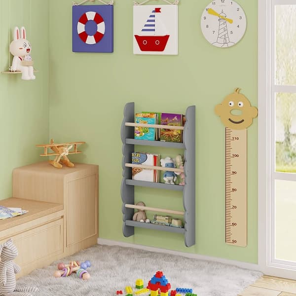 Rootz Kids vægmonteret bogreol - Børnebogreol - Bogdisplay foran - E1 MDF - Sikkerhedsfunktioner - 42,5 cm x 80 cm x 14,5 cm