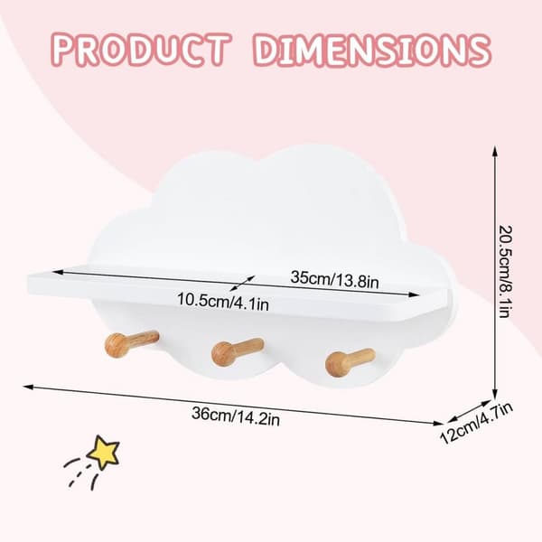 Rootz Cloud Shape børnevæghylde - Hvid flydende hylde - Organizer til børneværelset - E1 MDF Materiale - 36 cm x 12 cm x 20,5 cm