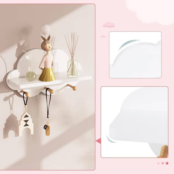 Rootz Cloud Shape børnevæghylde - Hvid flydende hylde - Organizer til børneværelset - E1 MDF Materiale - 36 cm x 12 cm x 20,5 cm