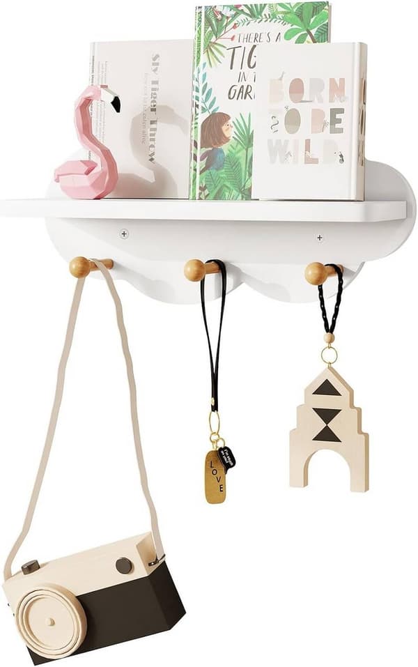 Rootz Cloud Shape børnevæghylde - Hvid flydende hylde - Organizer til børneværelset - E1 MDF Materiale - 36 cm x 12 cm x 20,5 cm