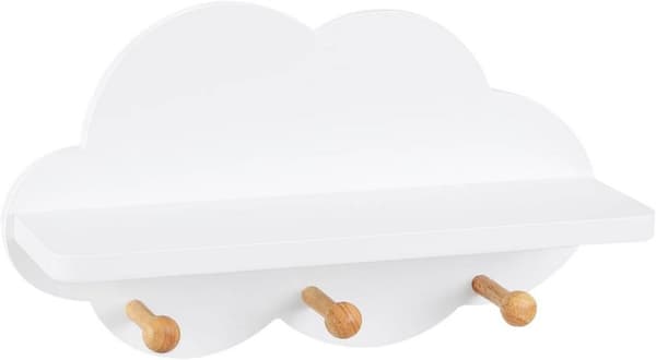 Rootz Cloud Shape børnevæghylde - Hvid flydende hylde - Organizer til børneværelset - E1 MDF Materiale - 36 cm x 12 cm x 20,5 cm