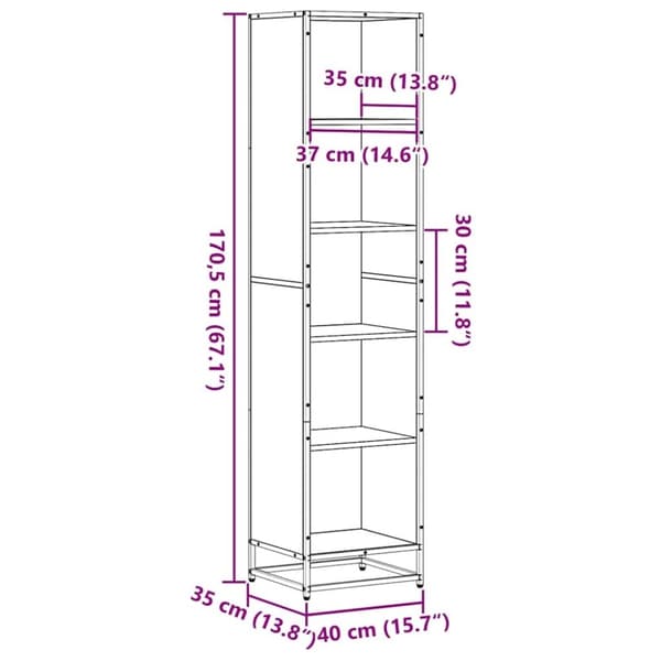 vidaXL Bokhylla sonoma-ek 40x35x170,5 cm konstruerat trä