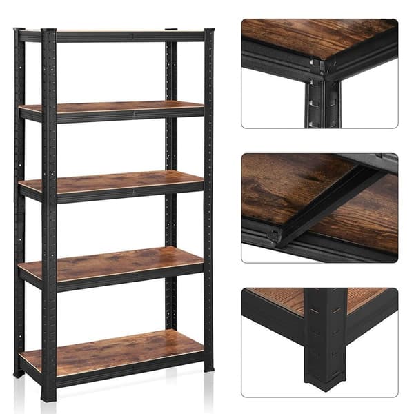 Etagère de rangement industrielle en métal noir avec niveaux réglables - L75 x H150 cm