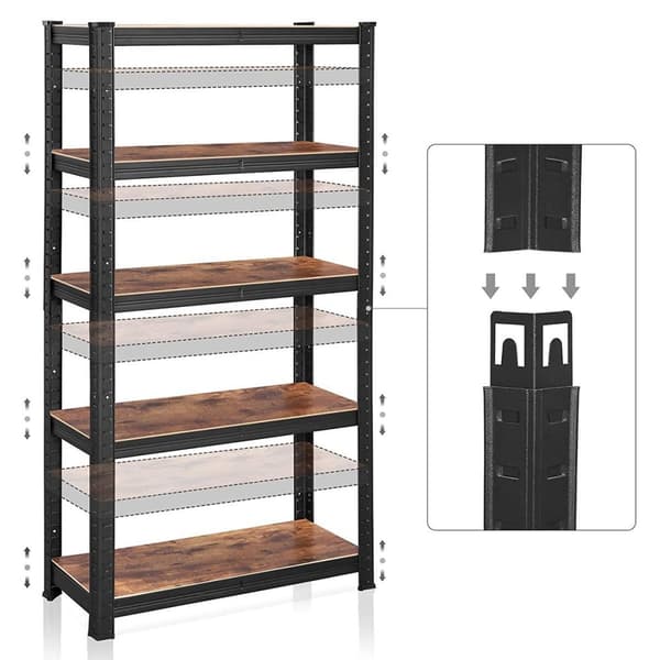 Etagère de rangement industrielle en métal noir avec niveaux réglables - L75 x H150 cm