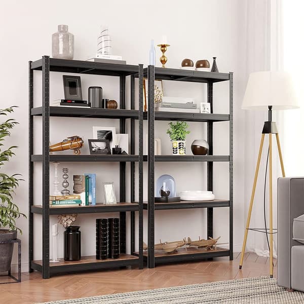 Etagère de rangement industrielle en métal noir avec niveaux réglables - L75 x H150 cm