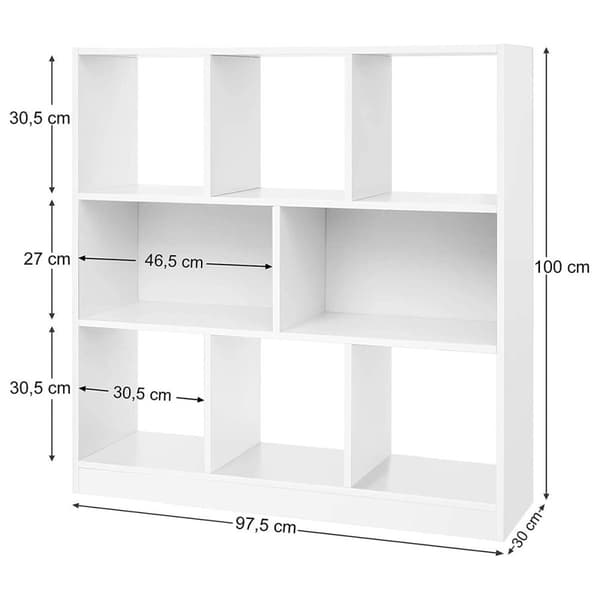 Vit bokhylla med 8 öppna förvaringsfack - L97,5 x H100 cm