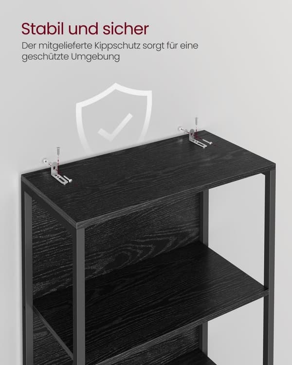 Rootz 6-tiers reol med lys - Displayhylde - Opbevaringsorganisering - Stål og spånplade - Ibenholtsort - 30,3 cm x 60 cm x 178,6 cm
