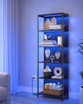 Miniatyrbillede 2 af 7: Rootz 6-tiers reol med lys - Displayhylde - Opbevaringsorganisering - Stål og spånplade - Ibenholtsort - 30,3 cm x 60 cm x 178,6 cm