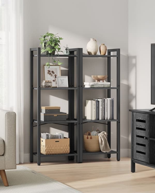 Rootz 4-tiers bogreol - Åben reol - Bogreol i træ - Opbevaringsorganisering - 120 cm x 30 cm x 90 cm