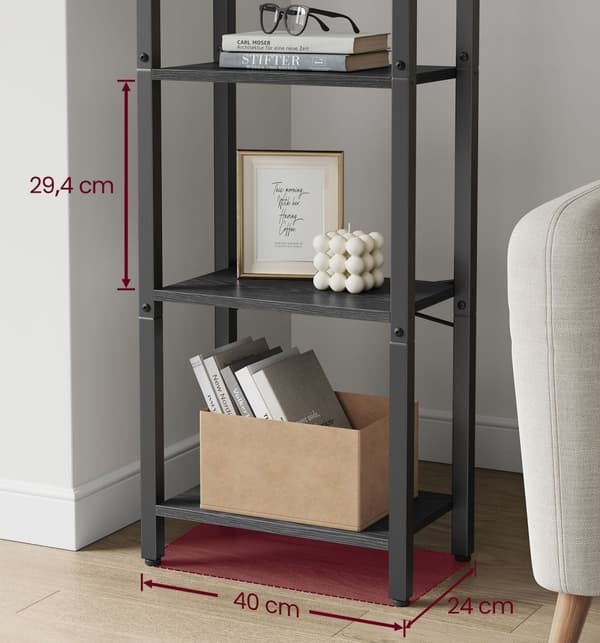 Rootz 4-tiers bogreol - Åben reol - Bogreol i træ - Opbevaringsorganisering - 120 cm x 30 cm x 90 cm
