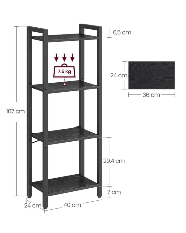 Rootz 4-tiers bogreol - Åben reol - Bogreol i træ - Opbevaringsorganisering - 120 cm x 30 cm x 90 cm