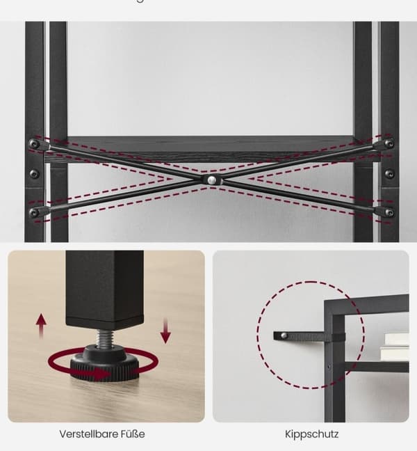 Rootz 4-tiers bogreol - Åben reol - Bogreol i træ - Opbevaringsorganisering - 120 cm x 30 cm x 90 cm