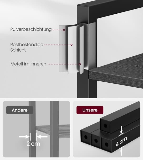 Rootz 4-tiers bogreol - Åben reol - Bogreol i træ - Opbevaringsorganisering - 120 cm x 30 cm x 90 cm