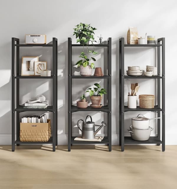 Rootz 4-tiers bogreol - Åben reol - Bogreol i træ - Opbevaringsorganisering - 120 cm x 30 cm x 90 cm