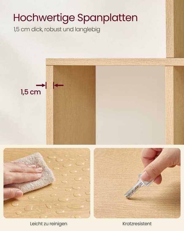 Rootz 10 fack Bokhylla - Ek Beige - Spånskiva - Förvaringsorganisator - 29cm x 129,5cm x 129,5cm