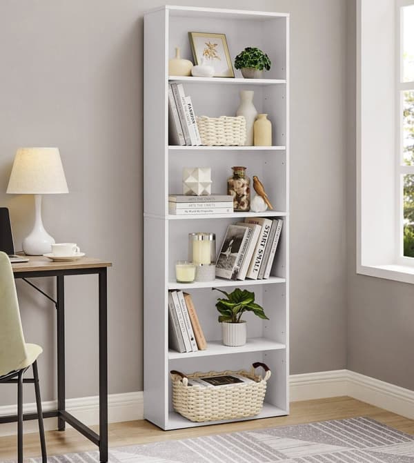 Rootz 6 rums hylde - Hvid Organizer - Spånpladestativ - 24 cm x 60 cm x 178,5 cm - Letvægts - 10 kg Kapacitet pr. niveau