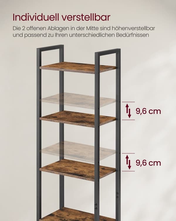 Rootz Kirjahylly Vintage Ruskea - Musteen musta - Korkea hylly - Maalaistyylinen - 24cm x 40cm x 159,5cm