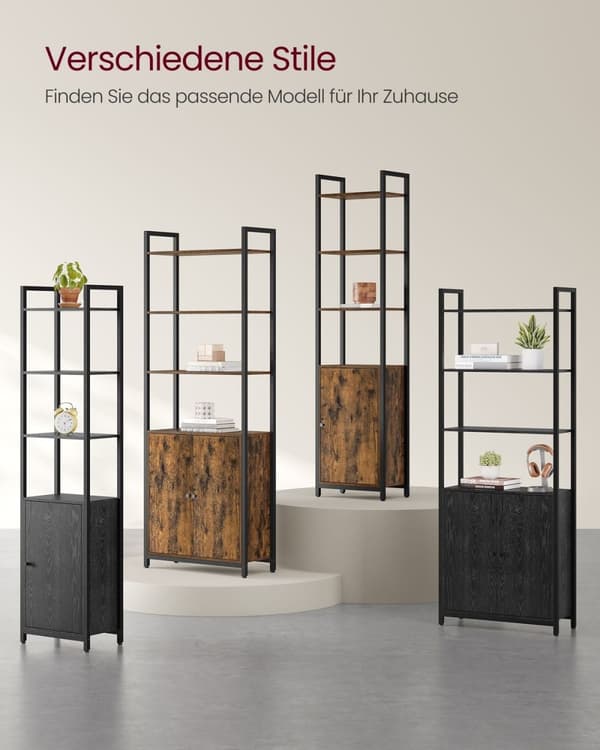 Rootz Kirjahylly Vintage Ruskea - Musteen musta - Korkea hylly - Maalaistyylinen - 24cm x 40cm x 159,5cm