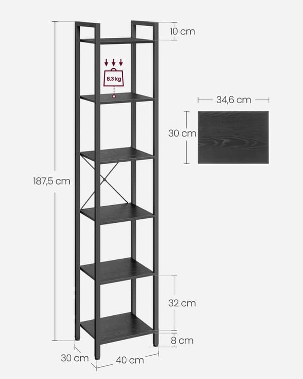 Rootz reol med 6 hylder - Vitrineskab - Opbevaringsstativ - Nem montering - 90 cm x 30 cm x 180 cm