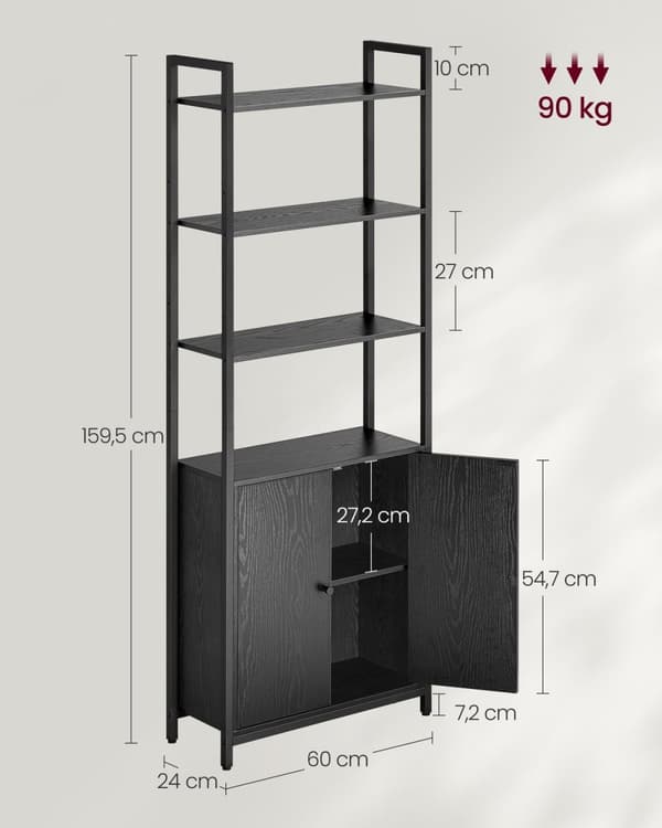Rootz Bogreol - Opbevaringsenhed - Reoler - Ibenholtssort - Blæksort - 24 cm x 60 cm x 159,5 cm