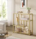 Miniatyrbillede 2 af 6: Rootz Glas reol - Hylde Organizer - Display Stand - Hærdet glas - Stålramme - 30 cm x 100 cm x 103 cm - Gennemsigtig bleg guld