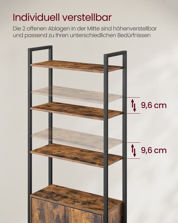 Rootz Vintage Brown & Ink Black Bogreol - Høj hylde - Vitrineskab - Rustikt design - 24 cm x 60 cm x 159,5 cm