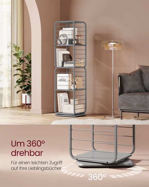 Bogreol - Stue Cabinet - 4 lag - med bogstøtter - Wood - Grå