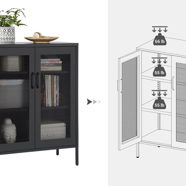 Opbevaringsskab - Stue Cabinet - Døre - Metal - Sort