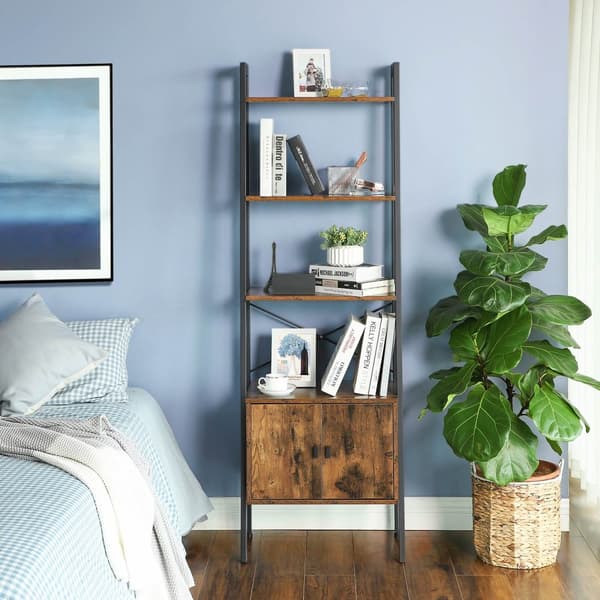 Bokhylla - Stående stege rack med skåp - industriell design - brun/svart