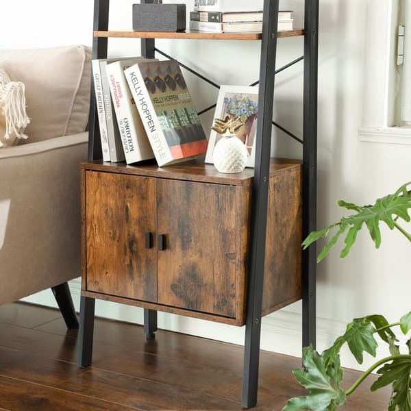 Bokhylla - Stående stege rack med skåp - industriell design - brun/svart