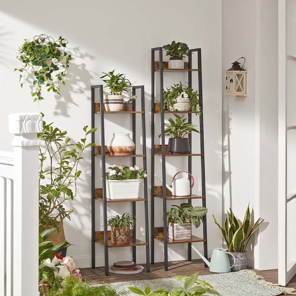 Bogreol - Ladderboard - Med 5 hylder - metalramme - brun / sort