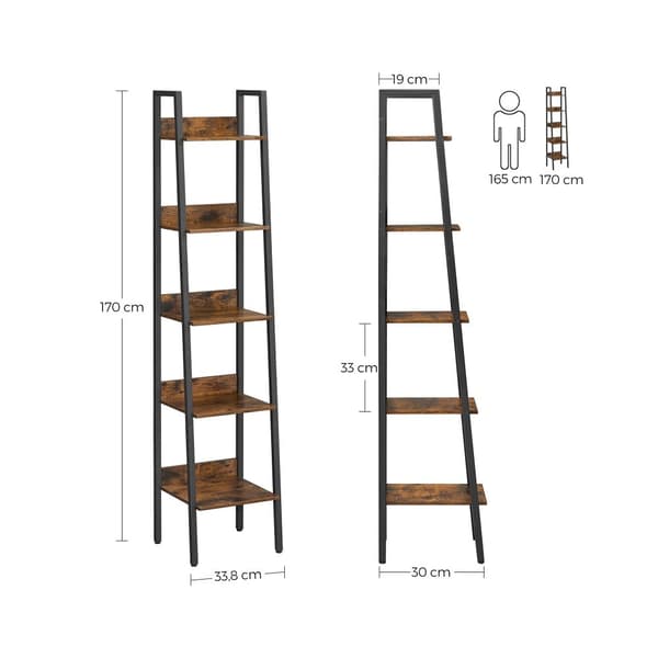 Bogreol - Ladderboard - Med 5 hylder - metalramme - brun / sort