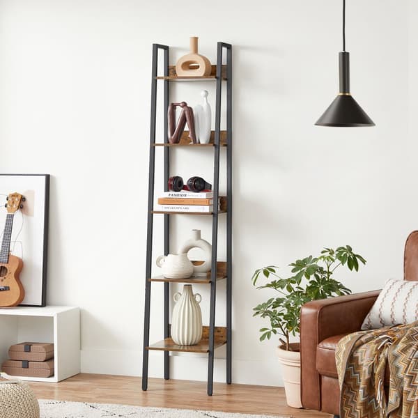 Bogreol - Ladderboard - Med 5 hylder - metalramme - brun / sort