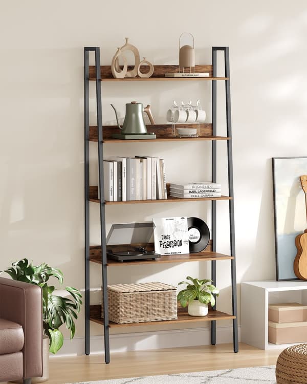 Bokhylla-5 nivå-industriell design-vintage brun-blinkar