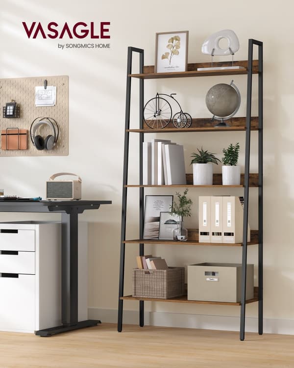 Bokhylla-5 nivå-industriell design-vintage brun-blinkar