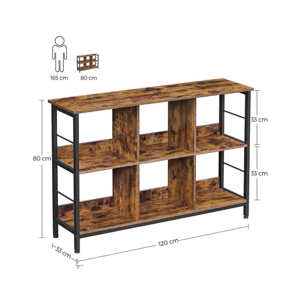 Bogreol - Stående skab med 6 rum - Industriel design - Brun/sort