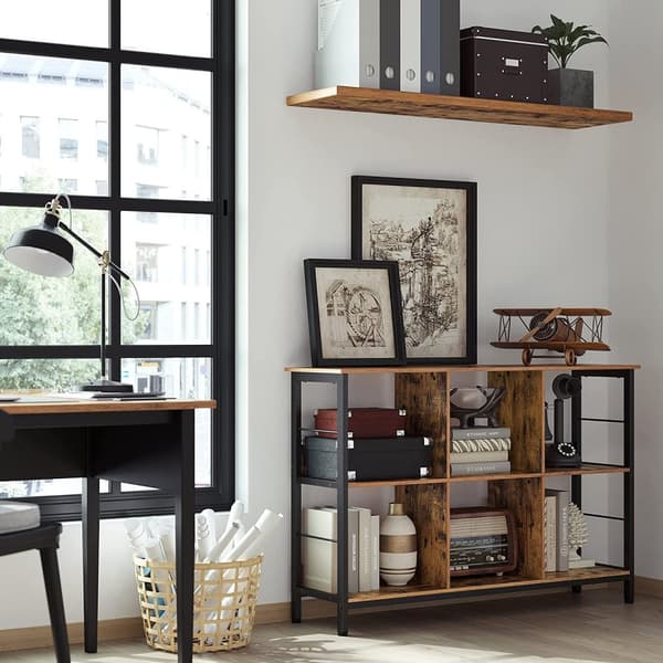 Bogreol - Stående skab med 6 rum - Industriel design - Brun/sort