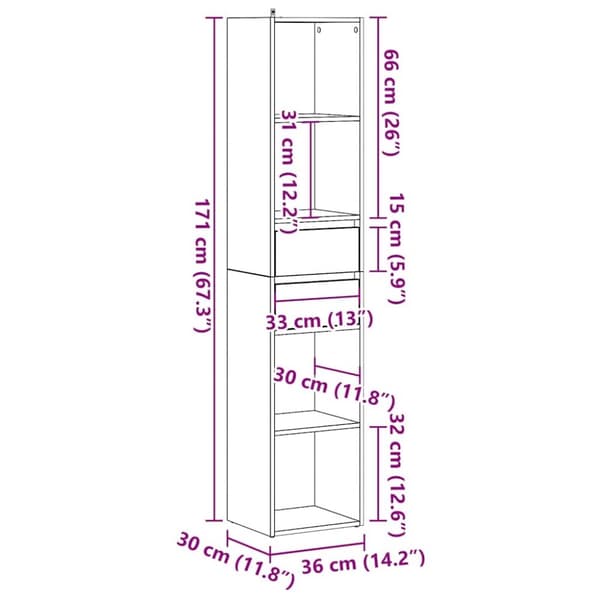 vidaXL Kirjahylly vanhaa puuta 36x30x171 cm lastulevy