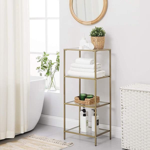 Hylla med glashyllor, guld